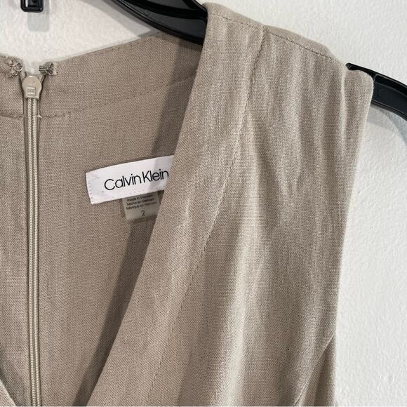 NWT Calvin Klein Khaki Linen Blend Wide Leg Button Front Sleeveless Jumpsuit 2 - Picture 7 of 15